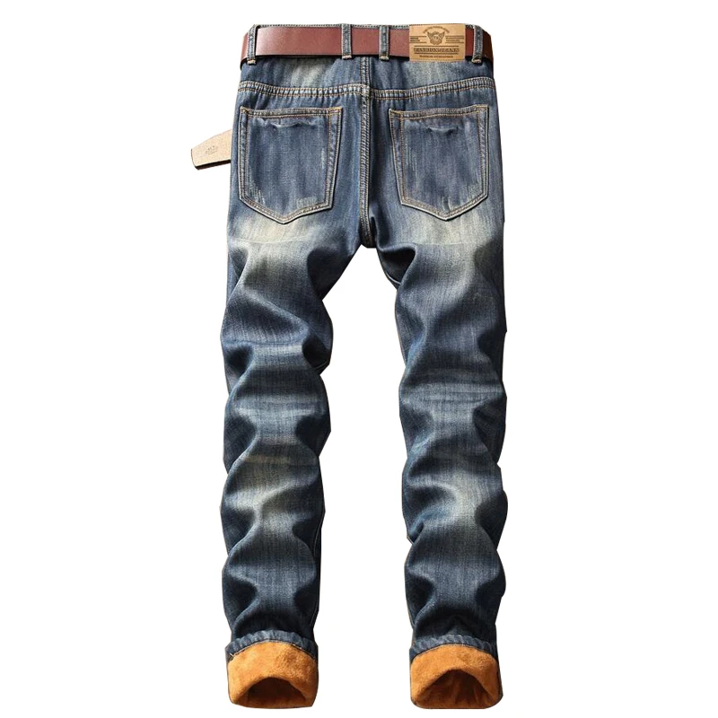 Idopy, мужские зимние теплые джинсы, брюки с флисовой подкладкой, рваные джинсовые брюки, плотные, термо-джинсы для мужчин