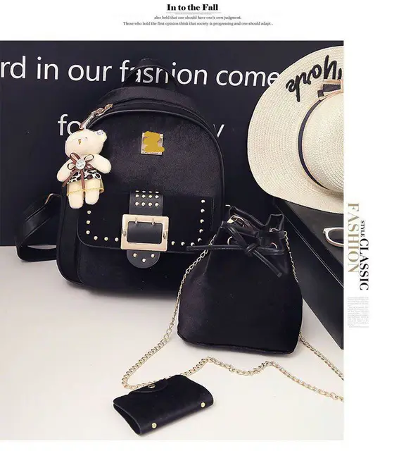 Pu Leather Bag 3Pcs/Set Hot sales Small Women Backpacks female 2018