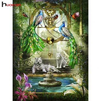 

Huacan Diamond Painting Full Square Tiger Diamond Embroidery Peacock Mosaic Animal Rhinestones Diamond Art Hobby