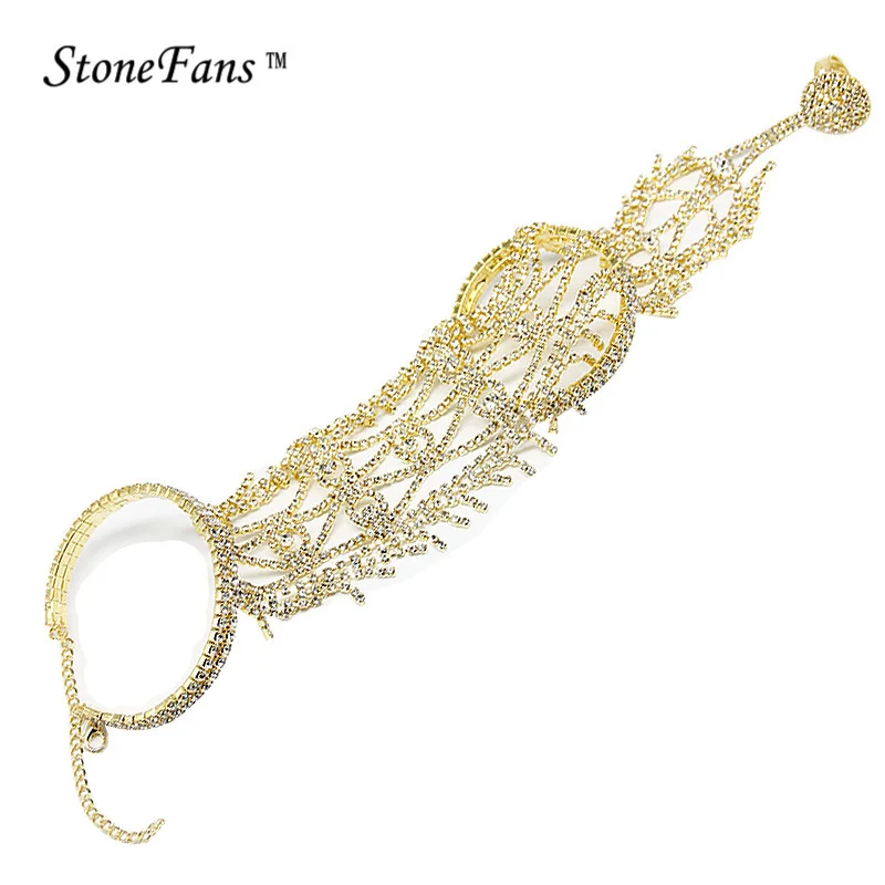 StoneFans новые свадебные браслет кристалл для Для женщин Свадебные настоящее растение танцор Выходные туфли на выпускной бал украшения Ronmantic браслет длиной - Окраска металла: 2Cuff-1-Gold