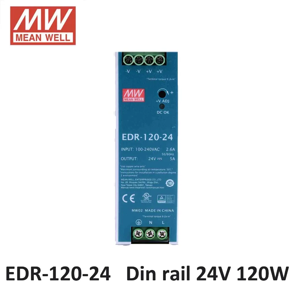 MEAN WELL EDR-120-24 Single Output DIN Rail Power Supply 24V 5 Amp 120W 