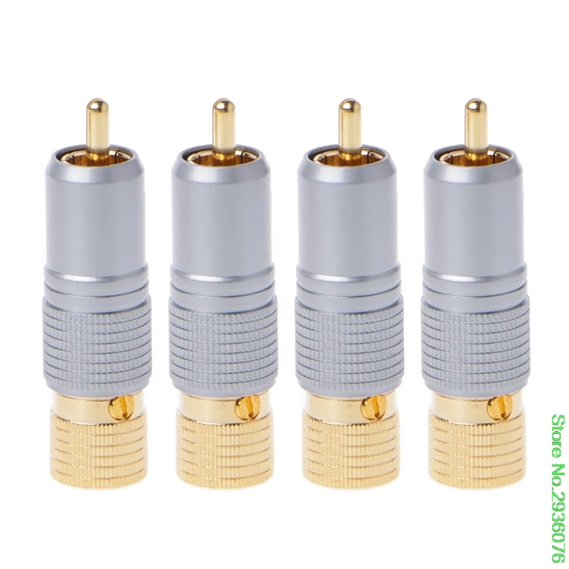 

New 4 Pcs Gold Plated RCA Plug Locking Non Solder Plugs Connector Tail Hole 10MM Drop Shipping