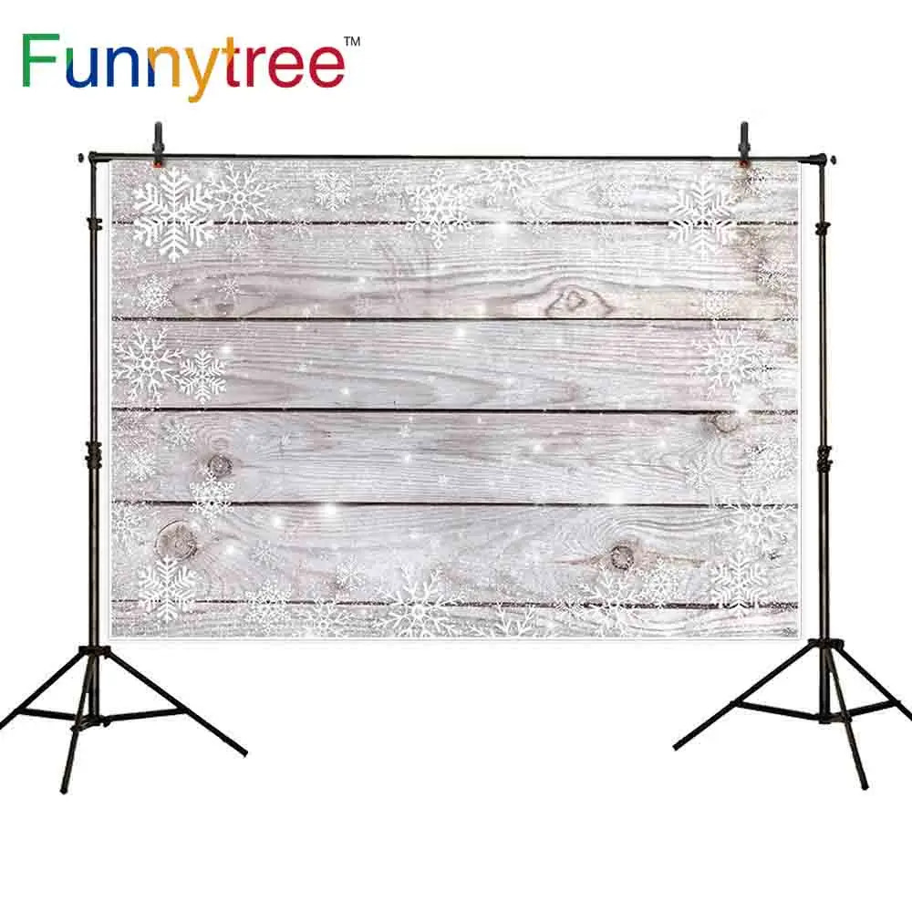 

Funnytree photocall backdrops white wooden wall Texture snowflake winter christmas glitter sopts photo background wallpaper