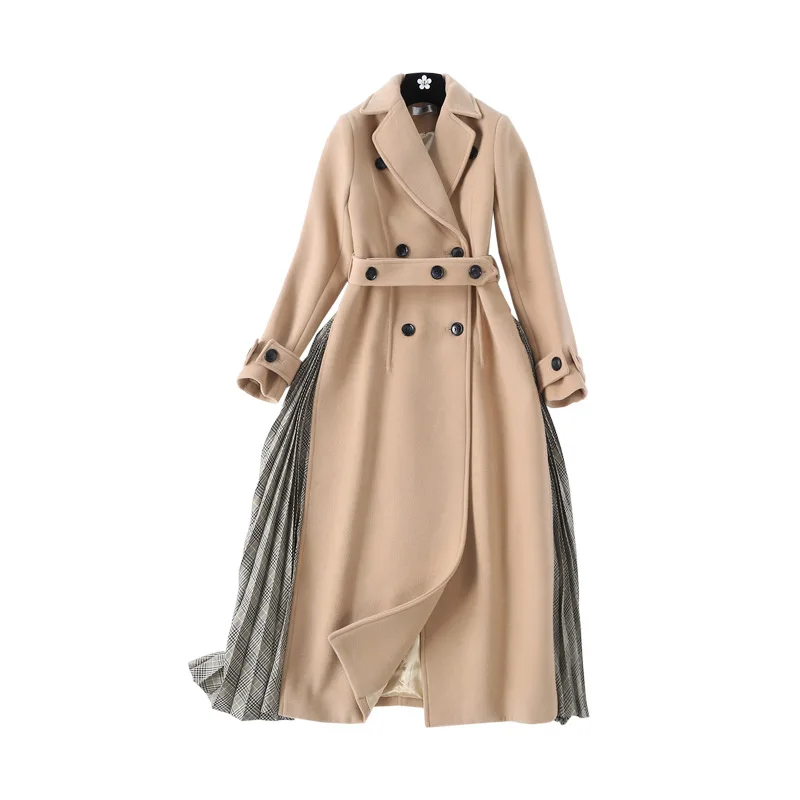 Korean style elegant women's overvoat 2018 winter high quality patchwork double breasted coat Women D966