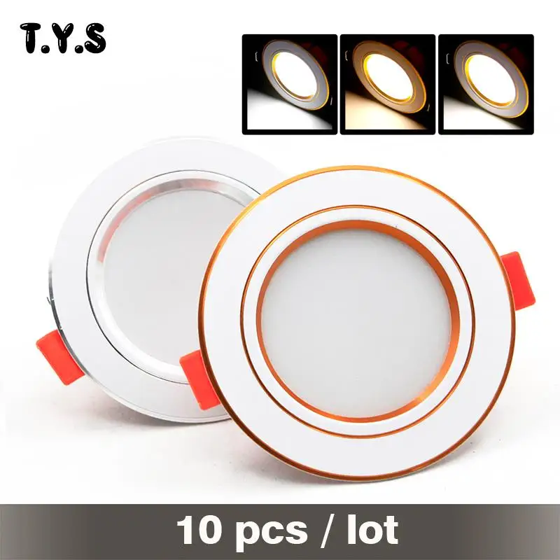 

10pcs Hight power Led Downlight Golden Circle 3W 220V AC Led Ceiling Recessed Grid Down Lights Round Panel Led lamp Led light