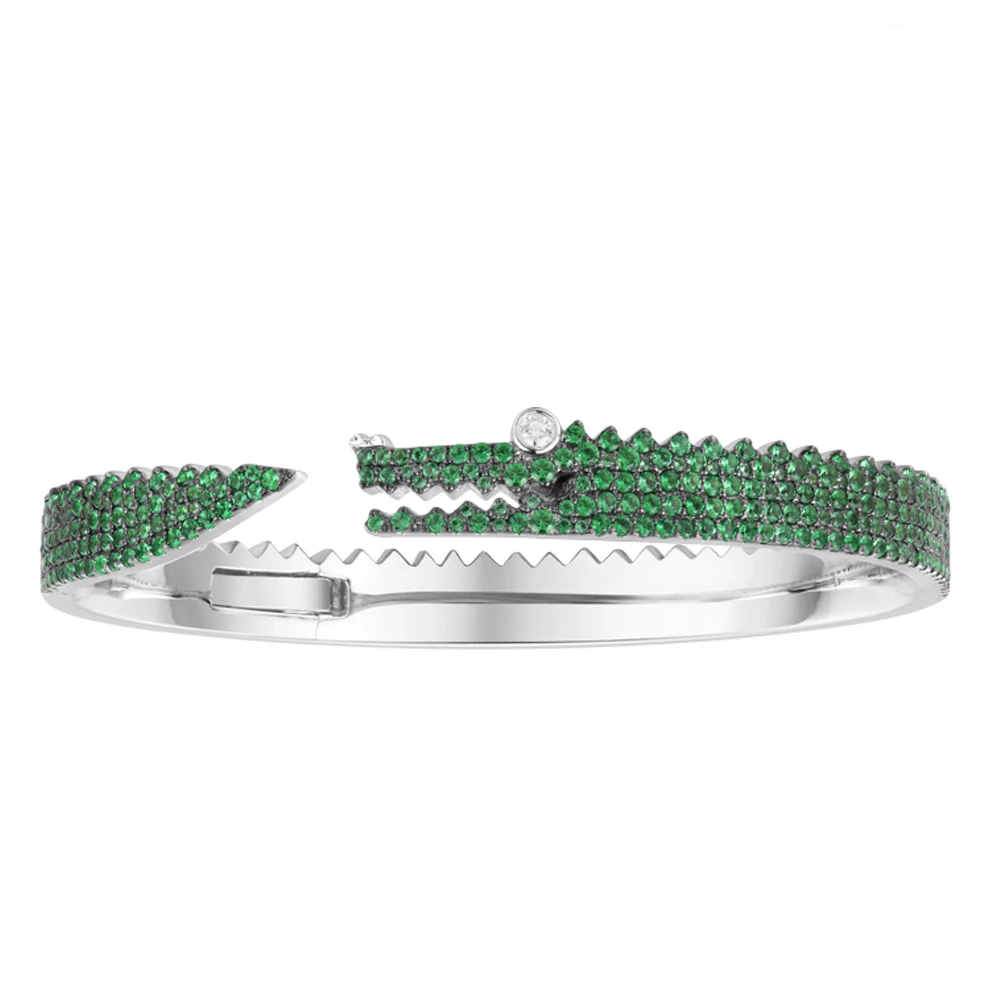 

SKA Brand Bangles For Women Bracelet Monaco 925 Sterling Silver Women Bracelets Crocodile Inlaid Green Crystal Jewelry AB3516XKG