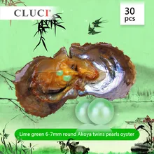 CLUCI 30 шт. свежий лайм зеленый жемчуг oyster, может получить 60 жемчужин 6-7 мм, круглые akoya Близнецы жемчужницы