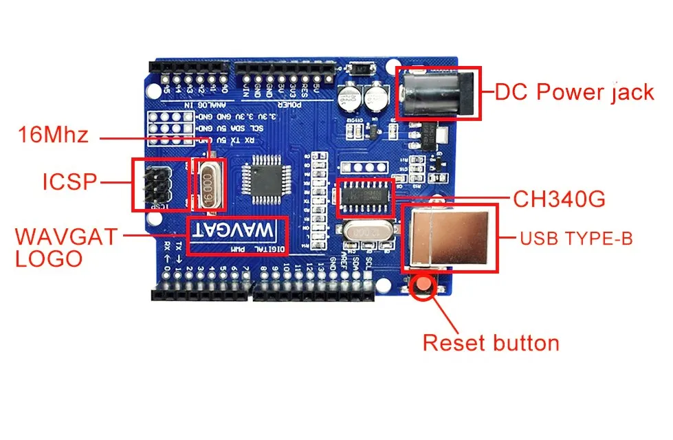 ATMEGA328P-AU макетная плата WAVGAT One UNO R3(CH340G) MEGA328P для Arduino UNO R3+ USB кабель