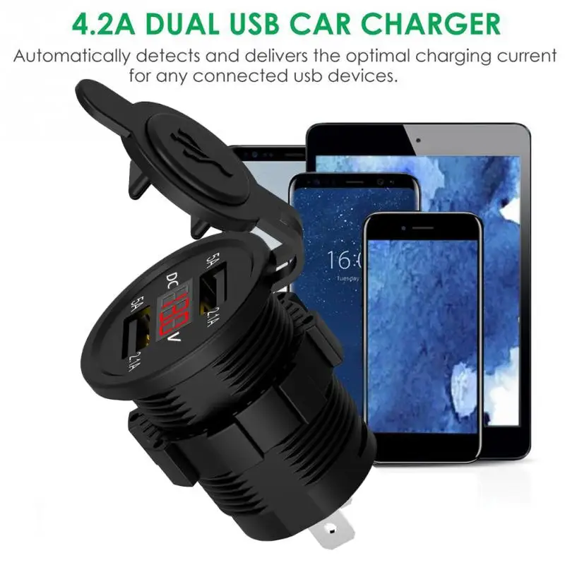 Cheap Dual USB Durable Navigation Mobile Phone Power Outlet Charger Accessories Car Motorcycle Socket Adapter Voltage Waterproof Auto 1