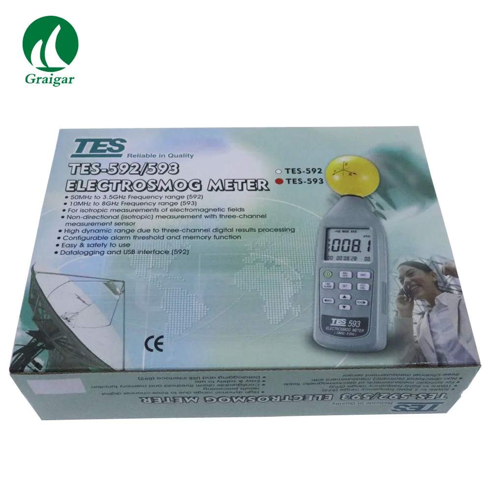 Тайвань TES-593 ЭМП измеритель трехосного Data Logger