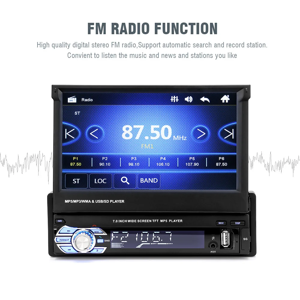 

1 din 7 inch Car Radio GPS Stereo Player GPS Navigation Autoradio Touch Retractable Screen MP5 Player Car Multimedia Player