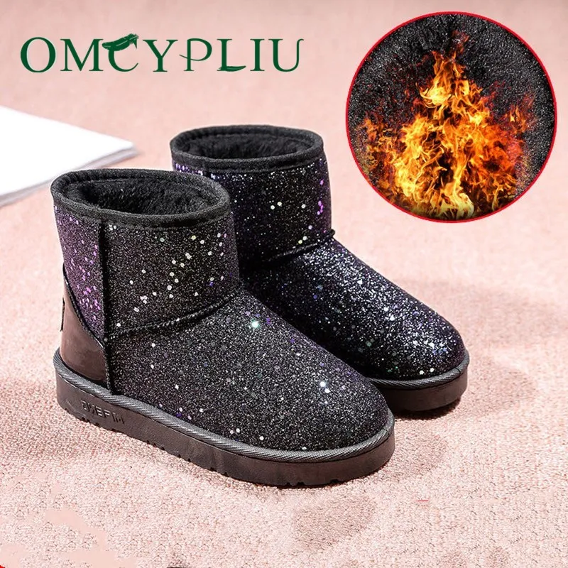 Skup Śnieg buty kobieta buty 2019 zima nowe kobiety botki moda Plus rozmiar płaskie botki cekiny panie bawełniane buty Botas feminina
