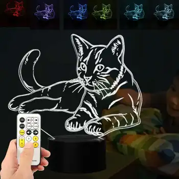 

7 Colorful Cat 3D Lamp Acrylic LED USB Touch Sensor And Remote Control Children Cute Bedroom Night Light Kids Gifts