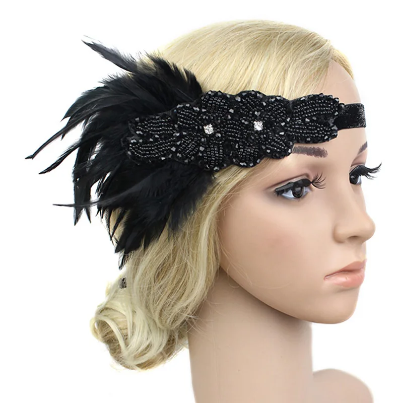 Details about   1920s Vintage Bridal Gatsby 20s Flapper Beads Rhinestone Feather Headband 