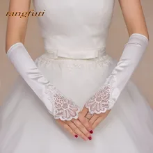 Элегантные Длинные атласные свадебные перчатки без пальцев бусины Свадебные перчатки Свадебные аксессуары Дешевые Luvas De Noiva