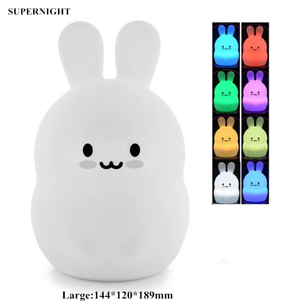 

SuperNight Cartoon Rabbit LED Night Light Touch Sensor Remote 9 Colors USB Silicone Bunny Bedside Lamp for Children Kids Baby