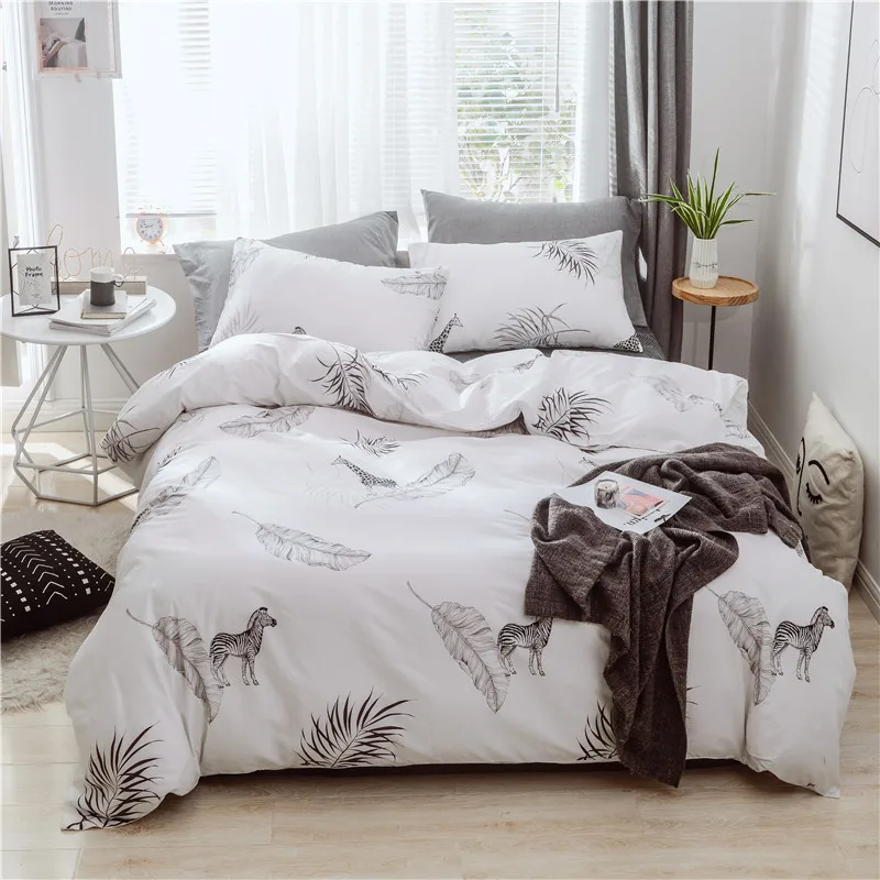 

WUJIE 2Pcs/3Pcs Leaves Pattern Comforter Bedding Set with Pillowcase 100% Cotton Duvet Cover Set Single/Queen/King Home Textile