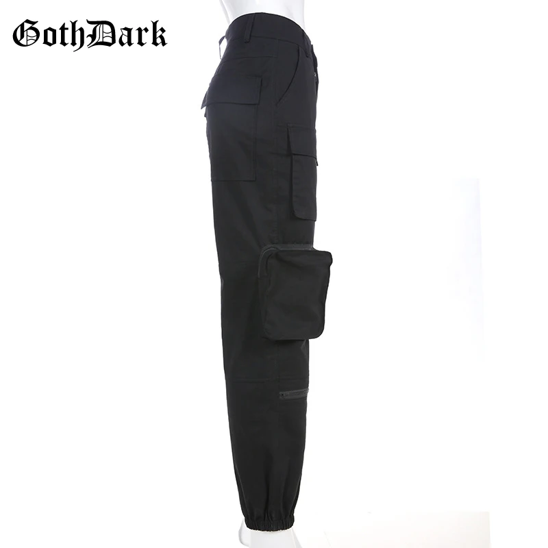 Готические темно-черные плиссированные готические брюки с высокой талией и карманами в готическом стиле Харадзюку осень модные брюки-карго в стиле пэчворк на молнии Асимметричные