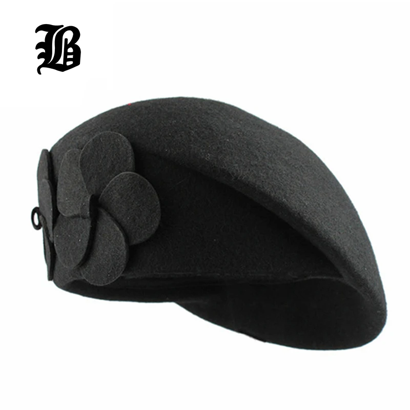 

[FLB] New 2015 Fashion Women Beret Hat For Women Beanie Female Cap Flower French Trilby Wool Soft Stewardess Hat gorras planas