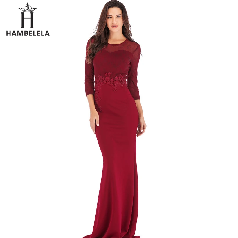 HAMBELELA Sexy O-Neck Floral Lace Party Dress Floor Length Long Sleeve Bodycon Mermaid Maxi Dress Evening Gown Women Sexy Dress (16)