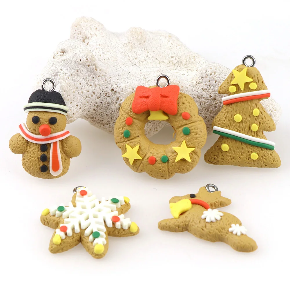 

5PC Christmas Tree Sheep Snowflake Pendent Resin Flatback Cabochon Kawaii DIY Resin Craft Decoration Miniature For DIY Keychain