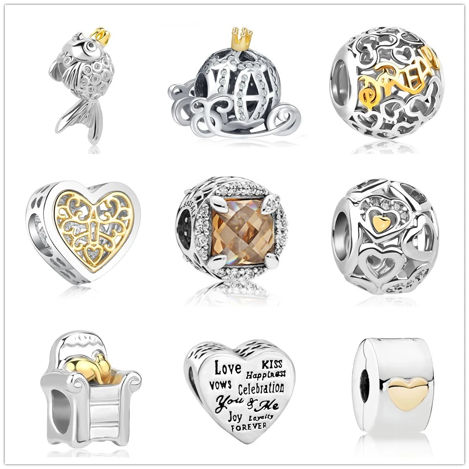 

New original European Silver plated copper bead Mermaid Princess Pumpkin Car charm fit pandora bracelet bangle DIY women jewelry