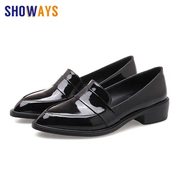 

2019 Classic Women Loafers Red Patent Leather Casual Office Business Lady Pointed Toe Oxfords Flats British Slip-on Dress Shoes
