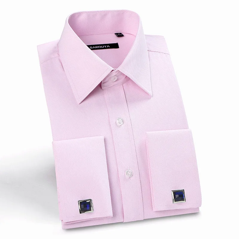 Mens Classic Fit Solid Color French Cuff Spread Collar Cotton Dress Shirt