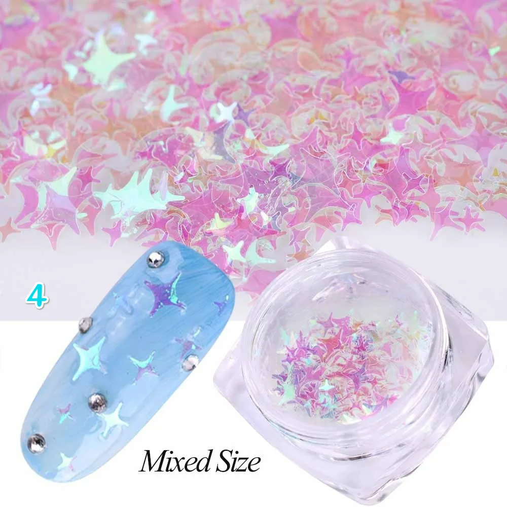 

3MM 4MM Mixed Size Four Angle Star Nail Flake Glitter Sequins DIY Nail Art Decor
