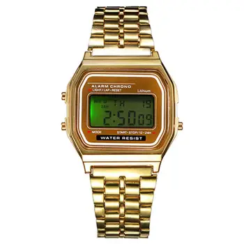 

Vintage Womens Mens Stainless Steel LCD Digital Sports Stopwatch Watch Gold For Men Hot