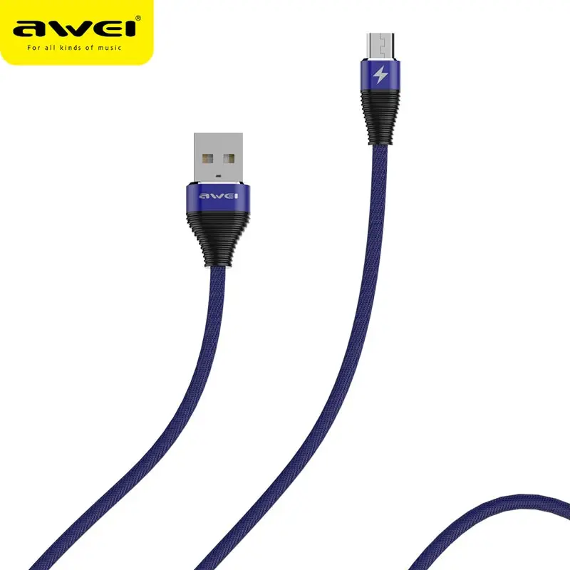 Awei الهاتف المحمول كابل نقل بيانات 2.4A آمنة وسريعة الهاتف المحمول النسيج النسيج سلك خط شحن سريعة شحن خط ل الروبوت