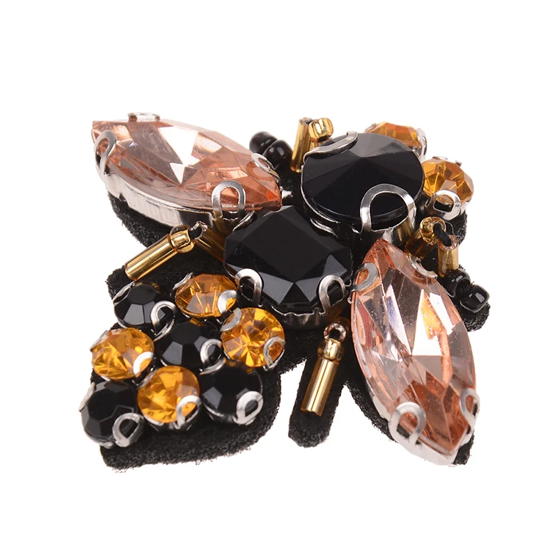 

1 pc Handmade Rhinestone beaded&sequin Patches, Bees Sew on Crystal pearl patch for clothes beaded Applique cute patch