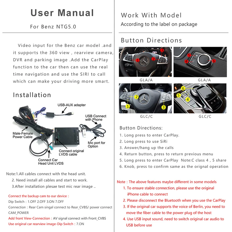 Clearance Aftermarket Mercedes NTG5 C Class W205 GLC W253 Smart OEM Apple Carplay Android Auto Mirroring box Retrofit with Original Mic 5