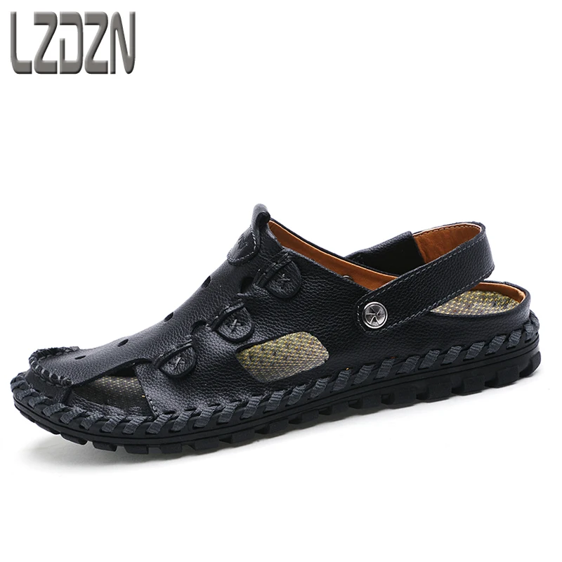 Men's 2017 new leather, beach sandals, summer slippers, middle aged men ...