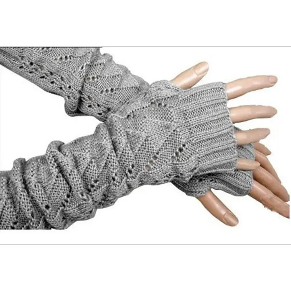 1 пара Для женщин зимние длинные перчатки вязанные перчатки-митенки половина полые, женские перчатки AIC88
