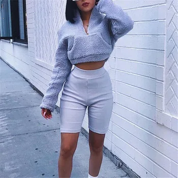 

Winter Warm Sweatshirts Women Teddy Bear Pocket Fluffy Coat Fleece Fur Hoodies Ladies Casual Solid Zipper Outerwear Sweatshirts