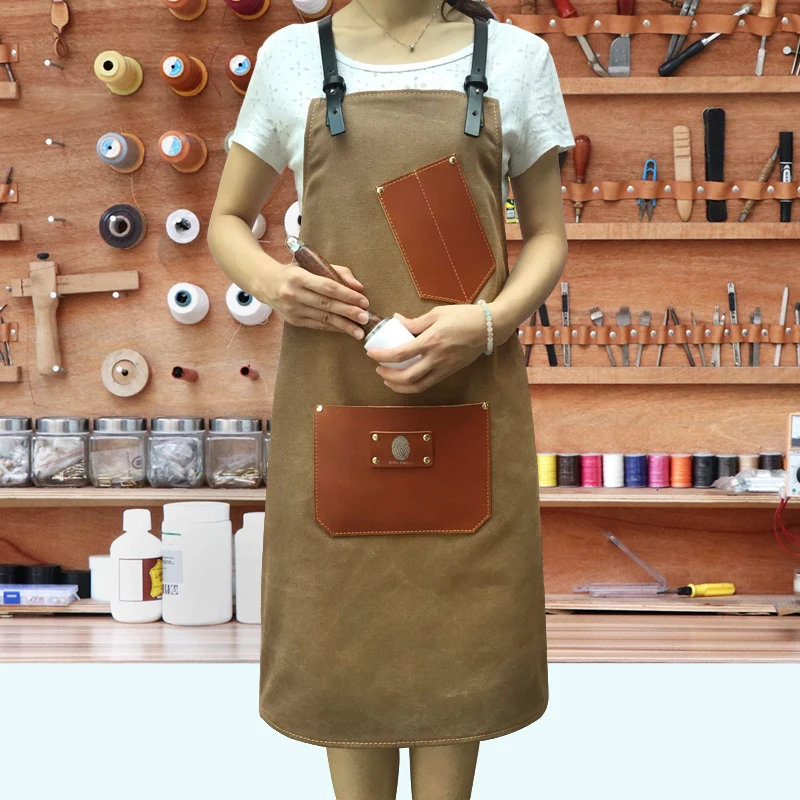 

Canvas leather apron tattoo artist hair stylist cafe Western restaurant bar floral overalls