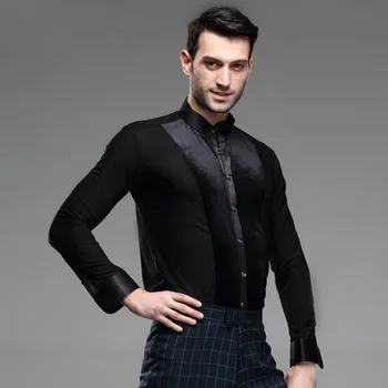 

sexy Latin New Male Latin Dance Shirt Training Clothes Modern Rumba Samba Ballroom Performance Wear Velvet Long-sleeve