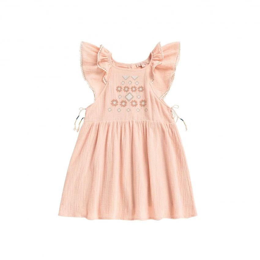 

Pre Sale L** Misha LM Summer Pink Baby Girl Dresses Floral Geometric Fashion Sleeve Princess Dresses Cute Linen Vacation Wear