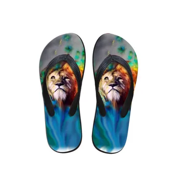 

Customized Summer Men Casual House Slippers Cool 3D Animal Lion Printed Beach Flip Flops for Man Teenage Boys Flats Sandals