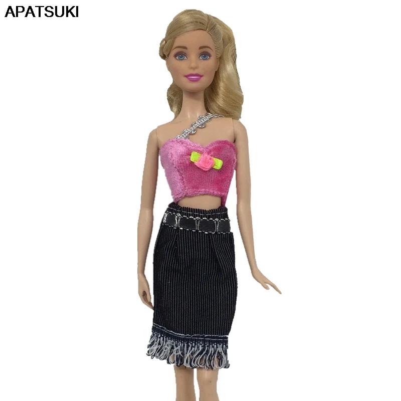 1 комплект модные джинсы повседневная одежда Одежда для куклы Барби розовый