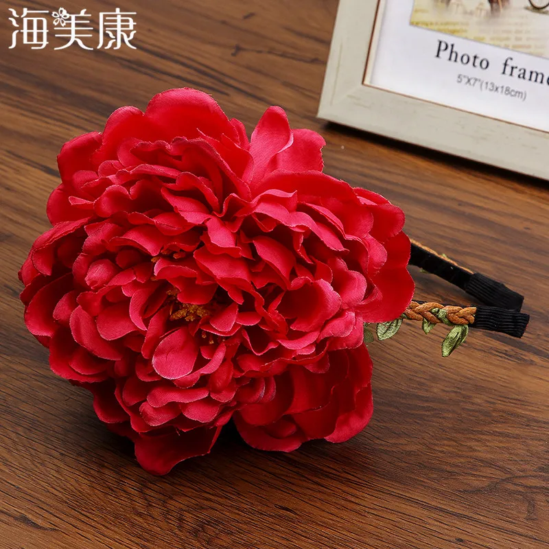 

Haimeikang 2019 New Rich Peony Flower Tiaras Headband Girls Festival Garland Women Romantic Crowns for Bridal Hair Accessories