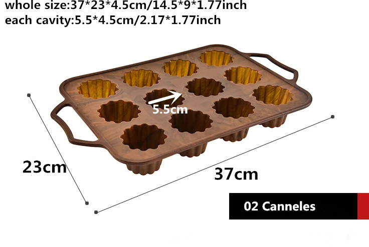 Прочная ручка и антипригарным 12-чашки силиконовая форма для выпечки в форме цветка кекс форма для выпекания canneles пресс-формы для выпечки DIY формы для выпечки - Цвет: 02 Canneles