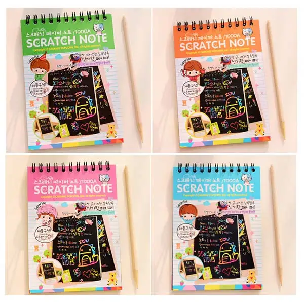 2018 New Kids Stationery Notebook Scratch Journal Wooden Stylus Scratch ...