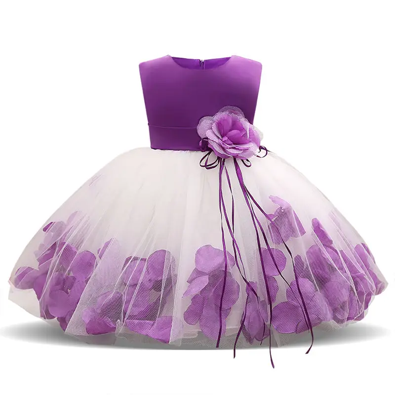 Белый, розовый цвета, 1 год для маленьких девочек платье на первый день рождения Одежда для малышей платье для девочек на день рождения для девочки для крещения, лепестки летние товары первой необходимости для детей платья для девочек - Цвет: Purple