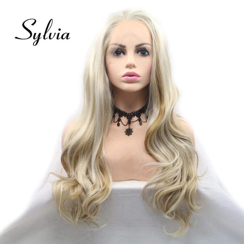 Ombre Ash Blonde Gold Synthetic Lace Front Wig Curly Body Wave Hair For Women Deep Wave Frontal Glueless Wigs For Black Women