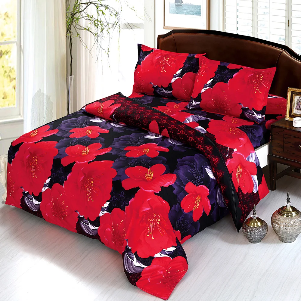 Red Peony Flower Pattern Duvet Cover 4pcs 3d Printed Bedding Set