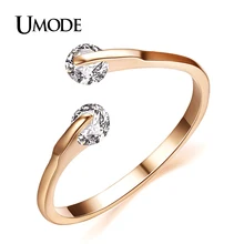 UMODE Fashion Bypass Ring Rose Gold / Rhodium plated Two Stone Wedding Rings Jewelry For Women With AAA CZ AJR0013