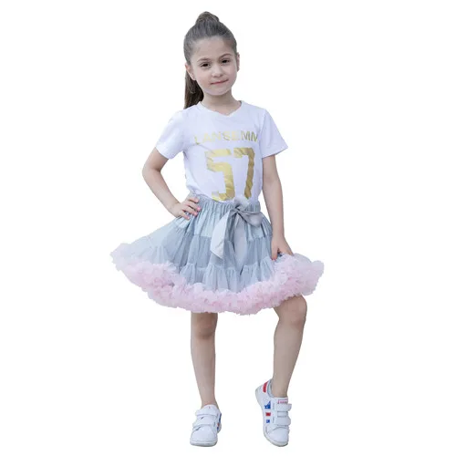 Fashion Fluffy Chiffon Teenage Girl Adualt Women Pettiskirts tutu Baby Girls Skirts Princess skirt dance wear Party clothes - Цвет: Gray and pink