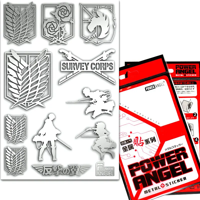 

11pcs/set Japanese Anime Attack on Titan Phone Stickers 3D Metal Stickers Laptop Fridge Sticker DIY Toy Sticker